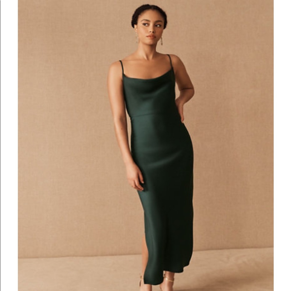 Cali Satin Charmeuse Midi Dress in Dark Emerald size 2
Only worn